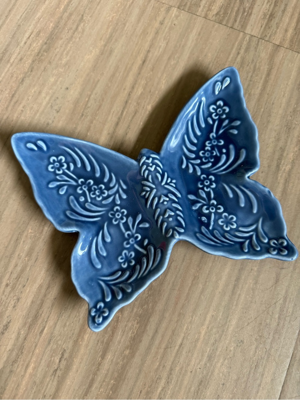 Pottery Barn Blue Ceramic Butterfly Decorative Dish Microwave & Dishwasher Safe
